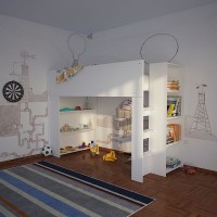 Cubby House Bunk Bed With Open Shelves